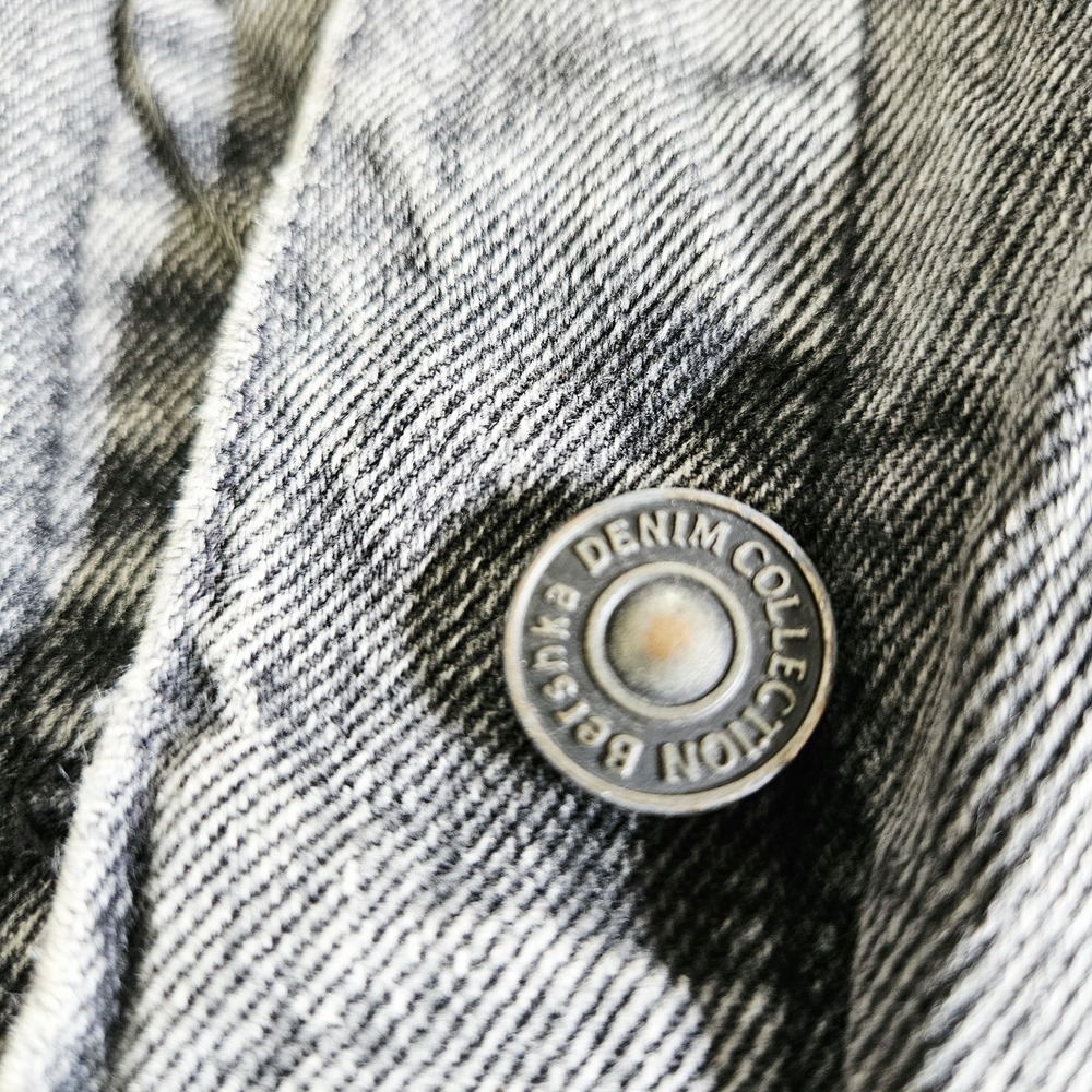 Bershka Women's Size Large Charcoal Grey Denim Trucker Jacket 90s‎ Style - Picture 2 of 6